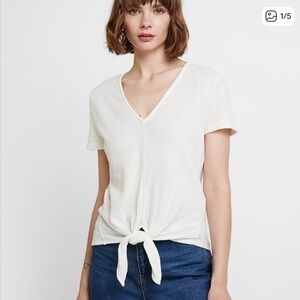 Madewell 100% Cotton Women's White V-Neck Tie-Front Top
